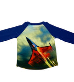 blue airplane raglan t shirt 3/4 sleeve